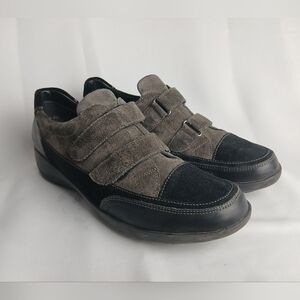 ARA Women Gray And Black Suede Flat Shoes Velcro Closure Size 11.5